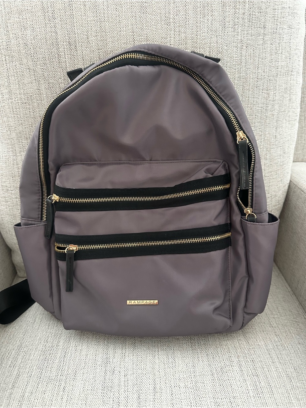 Rampage Gray Nylon Backpack with Gold Zippers 16” x 16@